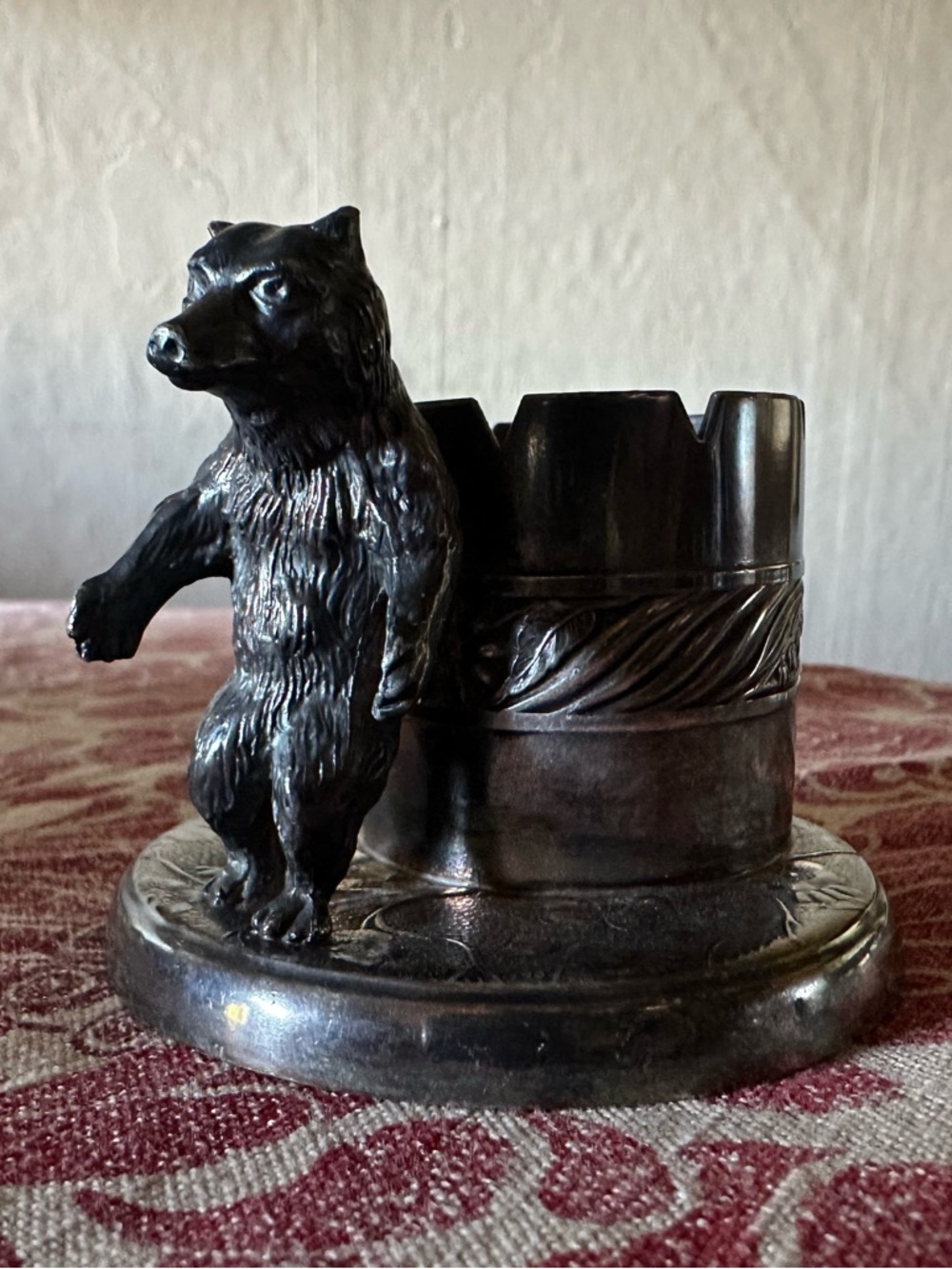 Circa 1880s Bear Matchstick Holder Pairpoint Silver Plated